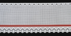 Záclona metráž M 19 ROUBENKA - výška 50cm - bílá s červeným proužkem