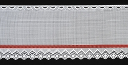 Záclona metráž M 19 ROUBENKA - výška 30cm - bílá s červeným proužkem