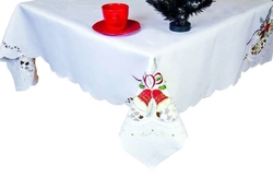 Vánoční ubrus bílý 85x85cm vyšívaný zvonečky