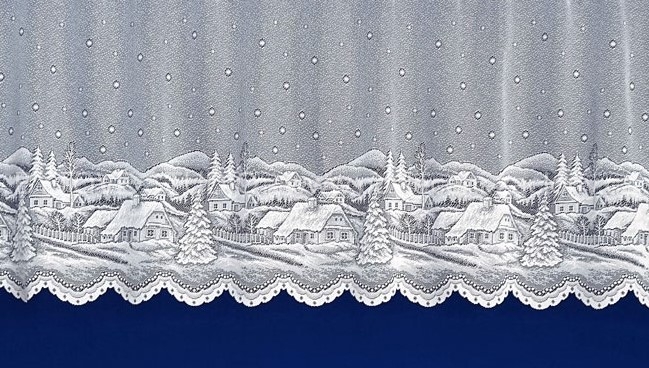 Záclona vánoční metráž ZIMNÍ CHALOUPKY - výška 140cm bílá