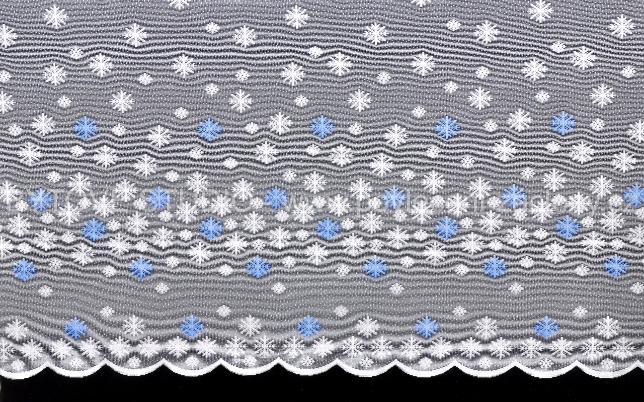 Záclona vánoční metráž HVĚZDIČKY - VLOČKY - výška 80cm kolor modrá