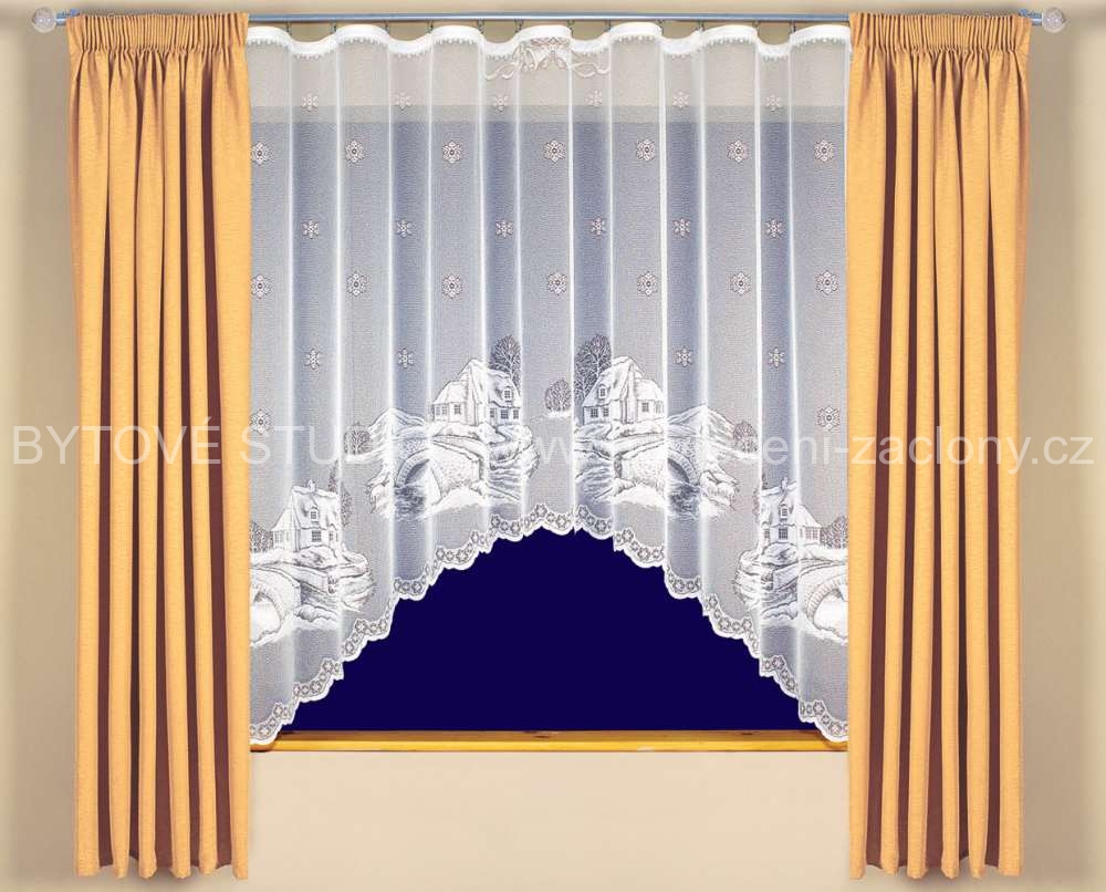 Záclona kusová KRAJINKA bílá - š.400cm x v.160cm oblouk 